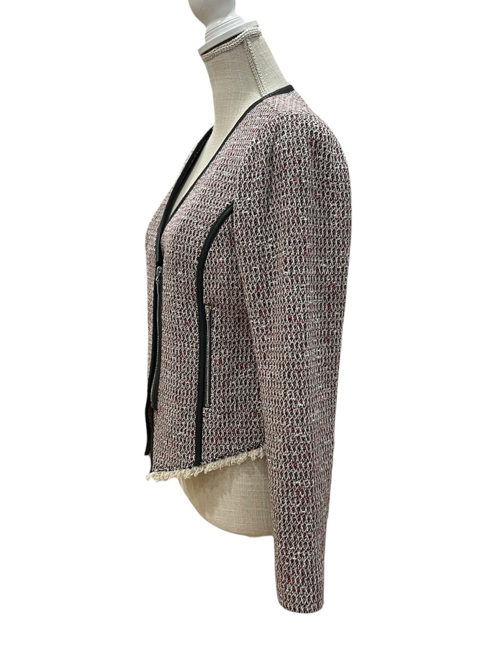 Rebecca Taylor Cutaway Leather Trim Tweed Jacket size 8 - Picture 5 of 10